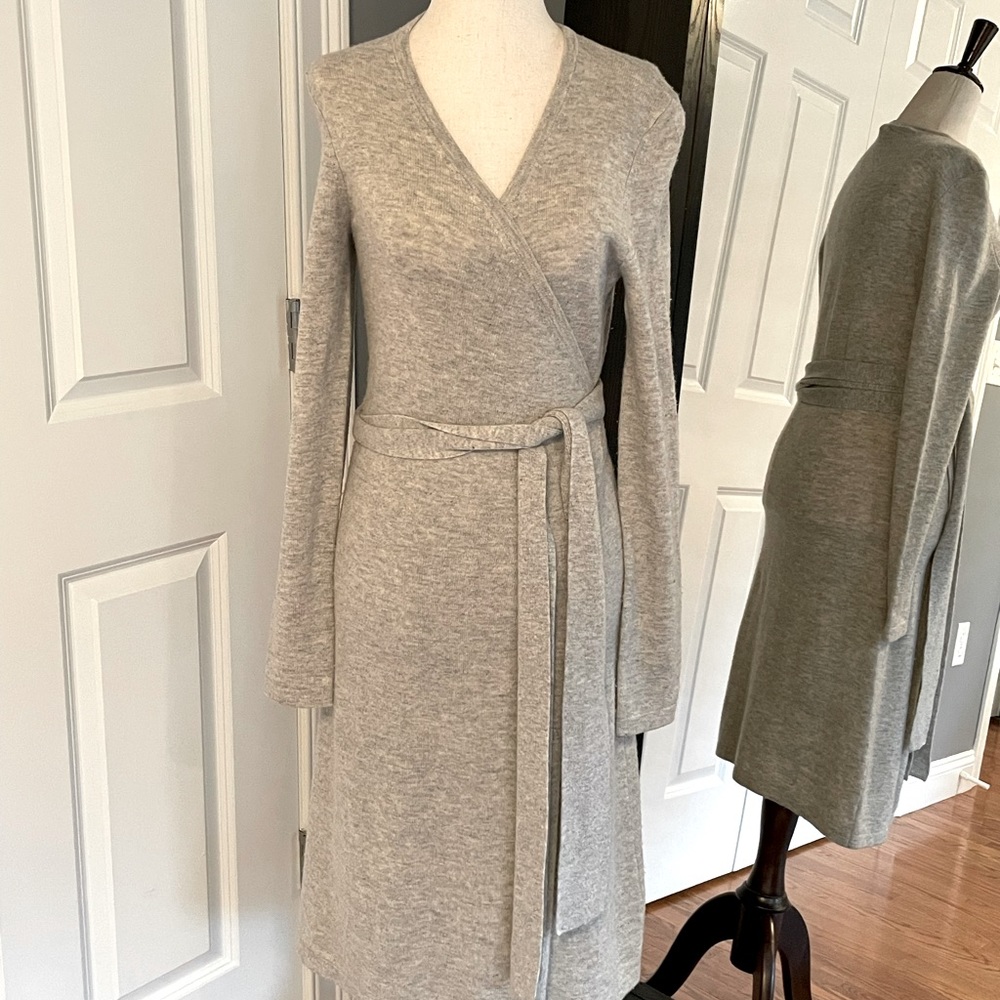 DVF Grey Wool Wrap Sweater Dress